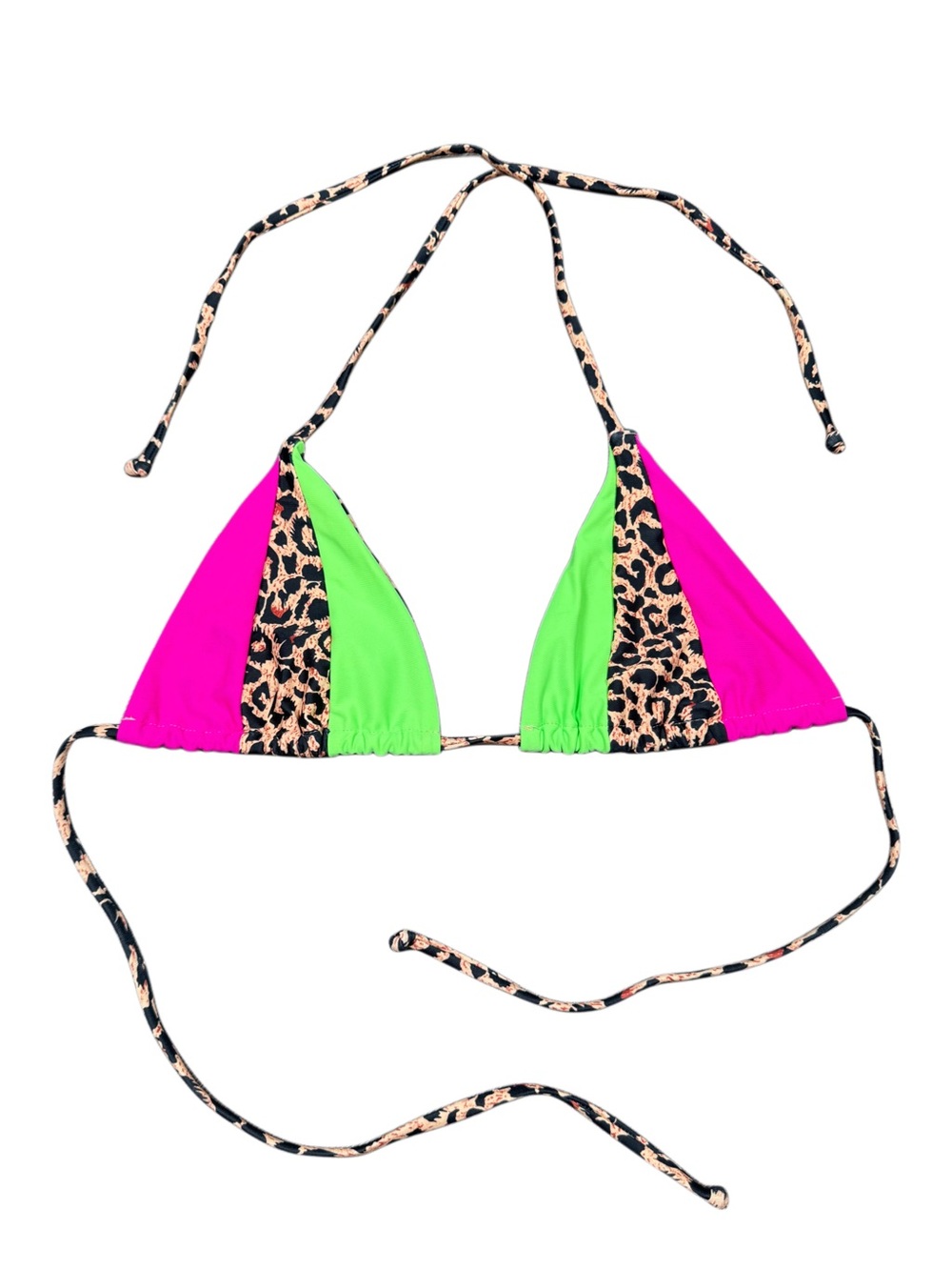 Neon Pink & Green Leopard Triangle Bikini Top